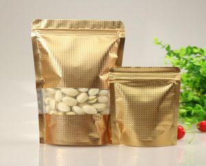 100Pcs Stand up Gold Aluminum Foil Zip Lock Bag with Window Metallic Plastic Packaging Pouch for Food Tea Candy Cookie Baking2572828