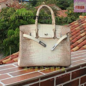 Женская сумка из натуральной кожи L, гималайский белый 30, роскошная стильная женская сумка ручной работы из чистой крокодиловой кожи FUEI