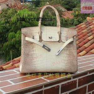 Bolsa feminina de couro genuíno l branco do Himalaia 30 luxo artesanal high-end pura pele de crocodilo elegante bolsa feminina FUEI