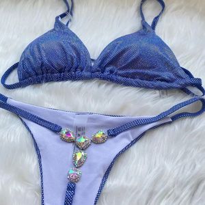 Strass sexy bikini brasiliano set scintillio costumi da bagno donna costume da bagno halter perizoma bikini con t-back micro costume da bagno 240308