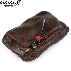 Coin Purse for Men Vintage Mini Wallet Original Leather Card Case Holder Wallet Male Short Zipper Small Change Organizer Bag 240229