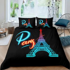 Set di copertura del piumone parigino set eiffel tower lettiera set di biancheria da letto in stile francese set da letto doppia regina king size poliestere di poliestere qulit copertina trasparente