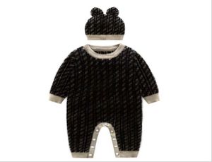 Cute Baby Boys Girls Brand Rompers Letters F Infant Long Sleeve Jumpsuits With Hats Autumn Winter Toddler Keep Warm Knitted Onesie3456955