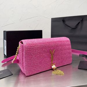 Klasik flep Kate Tassel Saman Dokuma Çantası Kadın Erkekler Crossbody Seyahat Çantaları Çanta Lüks Tasarımcı Çantalar Kız Yaz Raffias debriyaj Baget Totes Omuz Çantaları