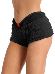 Indumenti da notte da donna Pantaloncini tanga in pizzo con volant in vita Elastico in vita Maglia sexy Sfacciato Boyshort Panty Booty Intimo retrò Lingerie