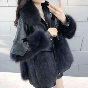 Pele feminina 2023 para o inverno nova versão coreana imitação de raposa comprimento médio grosso casaco haining 10