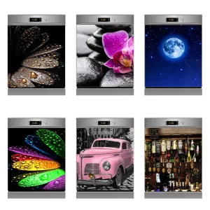 Stickers Wholesale 3D Art Black Bloom Dishwasher Refrigerator Moon Freeze Sticker Art Fridge Door Cover Wallpaper Kitchen Wall Stickers