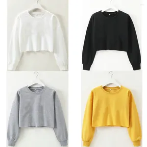 Kadın Hoodies Kadın Mahsul Üst Bayanlar Katı Beyaz Siyah Siyah Sıradan Uzun Kollu Gömlek Moda Jumper Pullover Ceket S-L Kadın Tunik