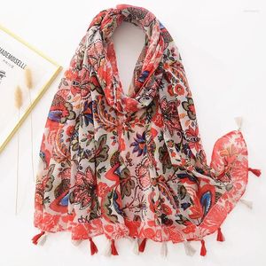 Eşarp Kadın Moda Aztek Güzel Çiçek Tassel Viskoz Şal Scarf Lady Baskı Pashmina Stole Wrap Snood Bufandas Müslüman Hijab Sjaal