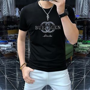 2024 Novo estilo de luxo masculino casual impressão criativa camiseta sólida respirável camiseta slim fit tripulação pescoço manga curta masculino t preto branco camisetas masculinas tamanho M-5XL