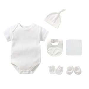 Sets Solide Bodys Hüte Socken Handschuhe Lätzchen 5 stücke Unisex Baumwolle Baby Mädchen Kleidung Kurzarm Neugeborenes Baby Kleidung bebes