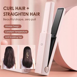 Professionell USB Wireless Hair Strainter Curler Fast Heat Flat Iron Dual-Usanvändning Curling rätning av splintstylingverktyg 240306