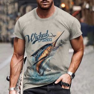 T-shirt da uomo T-shirt da pesca vintage da uomo T-shirt corta a maniche lunghe Pesce Graphic Abbigliamento O-Collo Pullover Strt Abbigliamento oversize per camicia maschile Ts Y240314