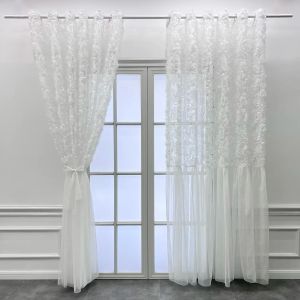 カーテンフランスのロマンチックな3Dローズホワイトチュールスカートスカートラグジュアリーリビングルームベッドルーム窓ワードローブパーティションホームデコレーションのためのカーテン