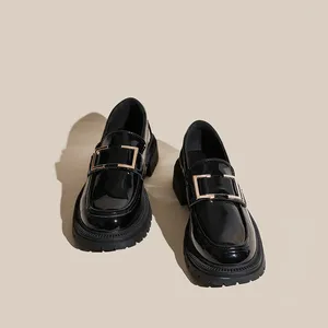 Casual Shoes 2024 Metal Buckle Loafers Women Platform Leather Girls Flat Shoe Fashion Spring Autumn Slip On Oxfords