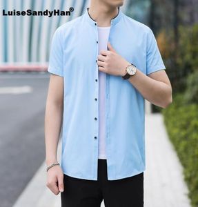 2020 estilo chinês camisa masculina primavera verão gola mandarim camisa de manga curta legal algodão negócios camisas casuais 1867556