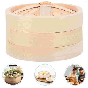 Caldeiras duplas de aço inoxidável panelas domésticas a vapor bolinhos cozidos no vapor cesta de bambu comida dim sum reutilizável