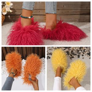 Sandals Hot Selling Fur Slippers Mule Women Daily Wear Fur Shoes White Orange Black browns Metal Chain Casual Flat Shoe Trainer Sneakers GAI