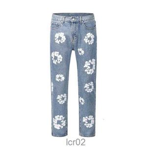 Mens Jeans Designers Jean Hombre Trousers Flower Print Pants Oversized Streetwear Straight Casual Men and Women Denim Trousersyof3