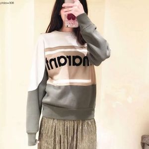 Contrast Color Women Sweatshirt Flock Print Long Sleeve Oneck Casual Wild Lady Pullover Tops 201204