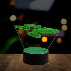 Bordslampor 1pc akryltransparent 3D -rymdtidslegend Battleship Style Tablellampa USB -gränssnitt 7Color Night Light for Sovrum Modern Display Piece and Fami