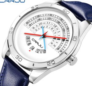 Crrju zespół luksusowy sportowy zegarki skórzane męskie kalendarz kwarcowy zegar armii wojskowy zegarek na nadgarstku Relogio Masculino