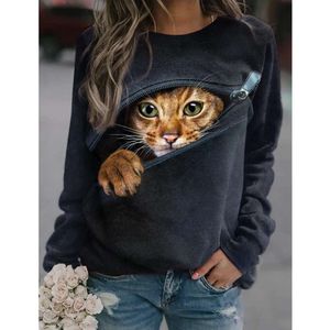 Designer Women's Hoodie Spring and Autumn 2024 New Thin Cat Print Round Neck Casual Womens Pullover Långärmad tröja Herrmode T-shirt Sweatshirt klädselgyc