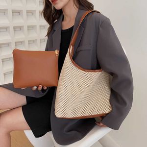 Forest Women's Bag Literature Straw Woven Shoulder Bag Korean Casual stor kapacitet Handväska Trend