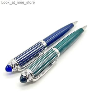 Fountain Pens Fountain Pens YAMALANG Luxury ic Blue Green Ballpoint Pen Stainless Steel Ragging Writing Smooth Office Stationery With Gem Q240314