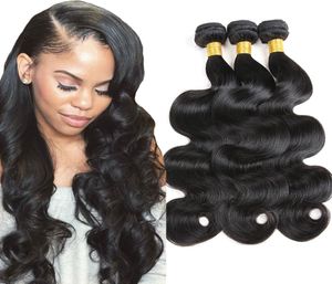 Body Wave Raw Virgin Hair 3PCS LOY OBRESISERAD DUBBELA Ritade väver Våt vågigt mänskligt hår Malaysiska indiska peruanska brasilianska billiga W6363039