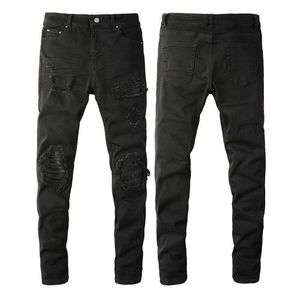 Trendamiri Jeans 8520 High Street Trendy Brand Hole Patch Slim Fit Elástico