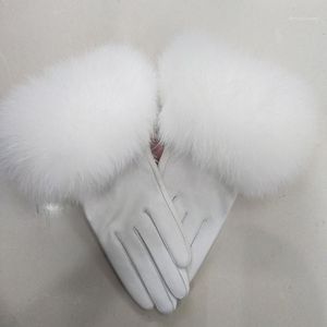5本の指の手袋女性の本物のレザーファーカフの女性暖かい冬の本物の女性カジュアルハンドウォーマー12763