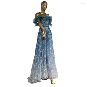 Party Dresses Turquoise A Line Off Shoulder Evening 2024 Customized Beaded Feathers Luxury Gowns For Women