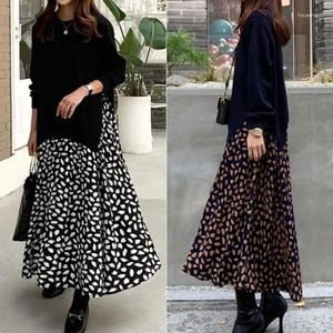 Vestidos de trabalho 2024 outono feminino elegante XL-5XL senhoras manga longa camiseta vestido retalhos impressão robe falso duas peças rh666