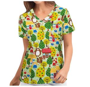 Women039s Blouses Shirts Women Fashion Animal Print Short Sleeve Neck Tops Working Uniform Blouse Shirt Lab Scrubs Work Cloth5262279