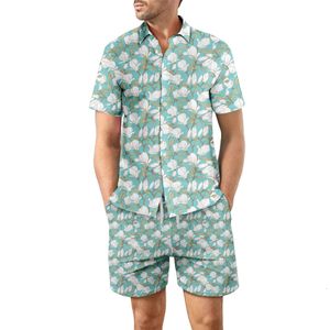Tasarımcı Suit Erkek Günlük Avrupa Gevşek Gömlek Seti Hawaii Plajı Dijital Baskı Kısa Kollu Şort N9L1