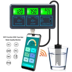 Teste 7 em 1 testador de qualidade da água PH / ORP / EC / PPM / CF / medidor de umidade / temperatura para aquário de água APP Digital Smart Water Tester Monitor