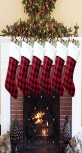 Plaid Christmas Stocking Gift Bag Xmas Tree Ornament Socks Santa Candy Home Party Xmas Decorations8624964