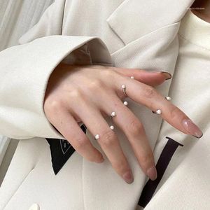 Anéis de cluster 925 prata esterlina mão-tecido frisado mulheres pérola abertura anel de dedo empilhável elástico em forma de coração redondo jóias
