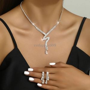 Collana da sposa, orecchini, set di gioielli, catena con zirconi, strass, pendente a goccia, moda donna damigella d'onore