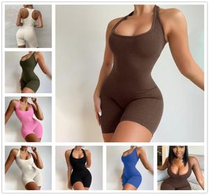 Women039s Jumpsuits Summer Rompers Shorts Tshirt Vest Sticke Solid High midje Sexiga tights Sport Running Yoga Jumpsuit Plus Size 3330760