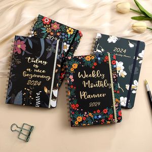 Coil Notebook A5 Week Plan Flower Series Calendar English Diary Agenda Planner Notepad 2024 Notebooks School 240311