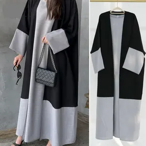 エスニック服のファッションパッチワークルーズローブ女性イスラム教徒エレガントカーディガンセットアラブインナードレスイスラムアバヤ2ピース