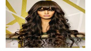 Blond peruansk höjdpunkt Body Wave 360 ​​Frontal 13x6 Spets Front Human Hair Wigs With Bangs Glueless High Ponytail Full Lace Wigs F2210488