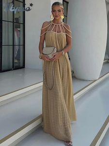 Harajuku Senza Maniche Solido Abiti Lunghi Per Le Donne Allentato Backless Chic Maxi Abiti Moda Vacanza al Mare Del Partito Robe 2024 Estate 240304