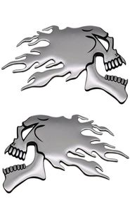 2pcspair 3d Chrome Ghost Fire Skull Head Auto Motorcycle Car Sticker Nakleic