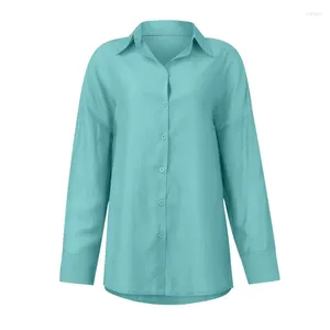 Kvinnors blusar 2024 Autumn Long Sleeve White Blue Shirt Women Lose Casual Top Button Office Ladies Fashion Tops Outwear Blusas 23830