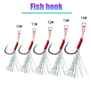 100pcsbox cast jig hook hook slow jigging reur bass hooks barbed recing up fishook with feather sea 240313