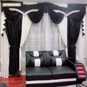 カーテン2023リビングルームの寝室のための新しいカーテンヨーロッパスタイルの黒と白のベルベットカーテン刺繍チュール窓カーテン