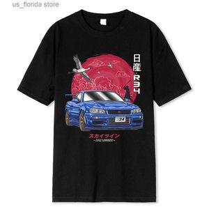 Men's T-Shirts Cotton Initial D T Shirt Men Women Harajuku Oversize T-Shirt Funny JDM LEGEND Car Tshirt Nissan Skyline R34 T Shirt Y240314